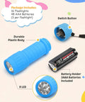 Compact Grab And Go Mini LED Flashlight Set in 4 Colors with 48 AAA Batteries showing blue flashlight details