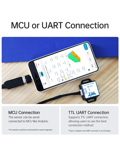 9 Axis Vibration Inclinometer Sensor With Acceleration Gyro Angle And Digital Compass Kalman Filtering For Arduino And Raspberry Pi Precision Tilt For Pitch Roll And Yaw With 0.05 Degree Static XY Accuracy And 0.1 Degree Dynamic Range 0.2-200 Hz MCU UART connection with phone app and sensor module