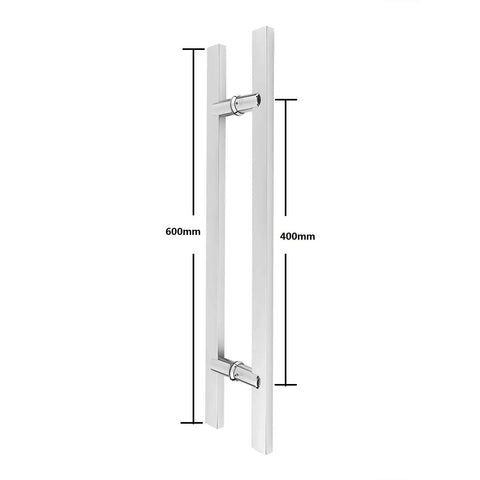 24 Inch Stainless Steel Door Handle Set With Solid Standoffs, Built To Last Heavy Duty Commercial Grade 304 Stainless, Push Pull Barn Door Pulls, Glass Pulls, Mirror Polished Chrome Finish on white background