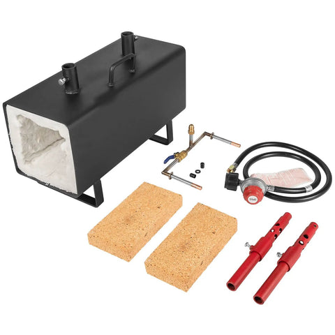 Beefy Portable Propane Gas Forge With Double Burner 2600F Forging Furnace, heavy-duty steel structure, accessories included.