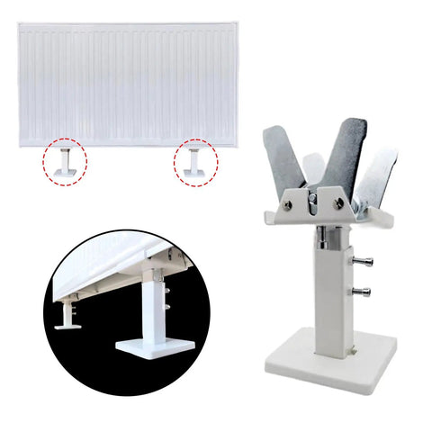 Sturdy Adjustable Floor Radiator Bracket Made From Steel With Smooth Finish Secure Support Feet For Bedroom And Living Room Easy Install Height Range 14 To 21 Cm Keeps Your Radiator Stable, showing installation detail.