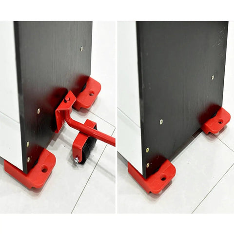 Ergonomic Furniture Lift Mover Tool Set With Non-Slip PVC Handles And Durable Steel Build For Heavy Sofa Lifting Without Back Strain Or Injury showing lifting mechanism under furniture.