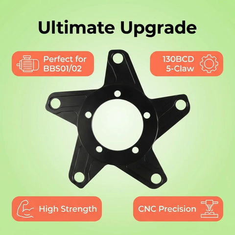 Mid Drive Spider Adapter Ring For 130BCD Aluminum Alloy Chainring Adapter Fits BBS01 BBS02 36V 48V Ebike Kits 250W To 750W CNC Precision Build Black Pro showing 5-claw design on green background