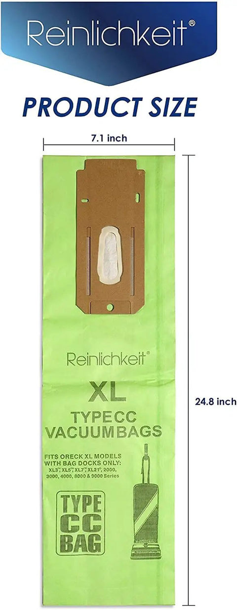 Fifteen Pack Type CC Vacuum Bags For Oreck XL Upright Vacuums Boss Level Filtration Size 7.1 x 24.8 inches