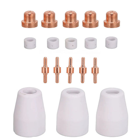 18 Piece Plasma Cutter Consumables Kit For Pt31 Machines Featuring Copper Electrodes Nozzles And Ceramic Rings to boost cuts.