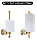 Crystal Gold Toilet Paper Holder For Modern Bathrooms Wall Mounted Zinc Alloy Tissue Hanger Big Roll Compatible shown with two roll sizes