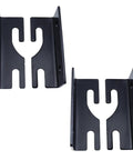 These Dang Tough Iron Bed Rail Connectors Make Assembly A Breeze Four Pack Heavy Duty Steel Brackets For Wooden Frames Headboards Footboards Easy Hook Up Fastener Hardware 3.94 Inches Long close-up view of two heavy-duty iron brackets.