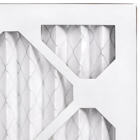 Close-up of a Pleated Furnace Filter 16x25x1 MERV 8 Replacement That Keeps Lint Pollen Dust And Debris Out Six Pack