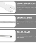 Three Sixteenth Inch Stainless Steel Threaded Lag Screws Left And Right Hand Threaded Outdoor Cable Railing Kit details