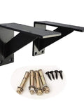 Heavy Duty Wall Mounted Shelf Brackets With Bullet Proof Triangular Steel Frame For Countertops And Floating Shelves Rust Resistant Matte Black Finish with mounting hardware.