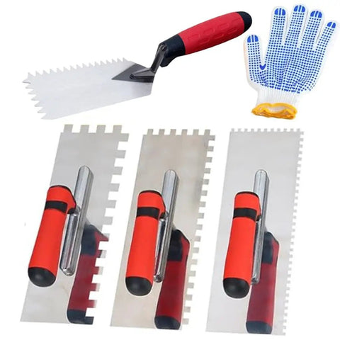 5 Piece Square Notched Trowel Set With Pro Grade Stainless Steel Trowels And Margin Flooring Trowel For Masonry And Tiling