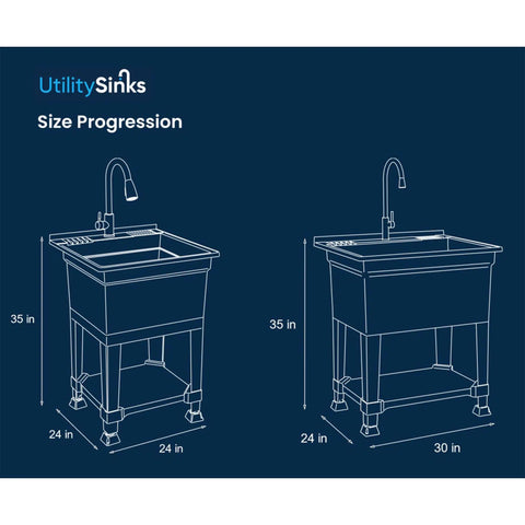 Freestanding Utility Tub Sink With Quick Connect Drain 24x24 White Portable Compact Sink With Heavy Duty Stainless Steel Pullout Faucet