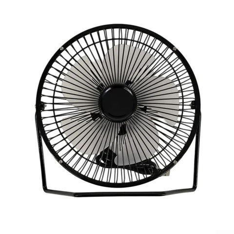 Front view of 8-inch Solar Powered Fan With USB Power Supply For Outdoor Camping RV Greenhouse Dog Kennel And Trailer Air Circulator