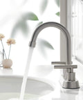 Brushed Nickel 4 Inch Centerset Two Handle Bathroom Faucet With Stainless Steel Build Pop Up Drain And Included Water Supply Lines