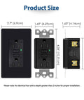 Weatherproof GFCI Outlet 15 Amp Black Receptacle With LED Indicator And Screwless Wall Plate size dimensions