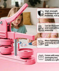 58mm Button Maker Press Kit Starter Bundle For DIY Pins And Badges in use by children, showcasing pink design and features.