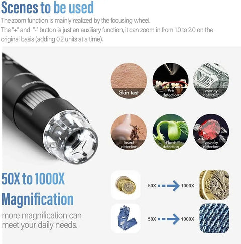Grab And Go Portable Wireless Digital Microscope With WiFi And USB 50X To 1000X Magnification Handheld Microscope Camera With Adjustable Stand Compatible With iPhone Android iPad Windows Mac