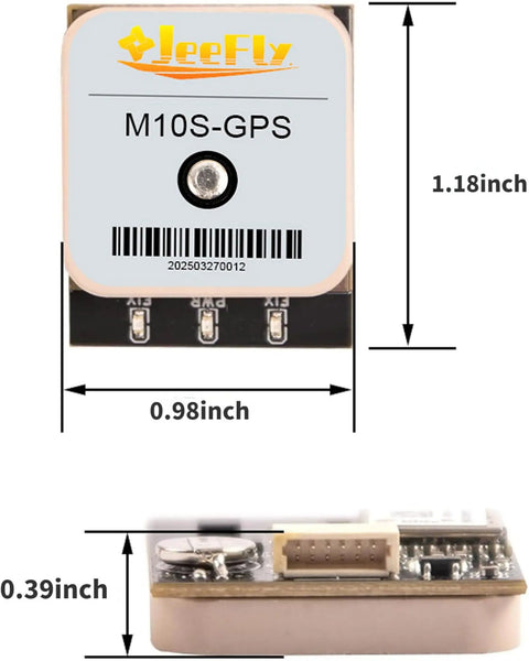 10Hz GPS Drone Module With Compass For FPV Racing Drones dimensions 1.18 x 0.98 x 0.39 inches, front and side view