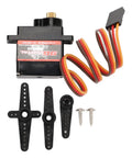 Lightweight 9G Servo Motor Kit With Heavy Duty Copper Gears Built For Nimble RC Cars Robots Helicopters And Planes includes motor, gears, and connectors.