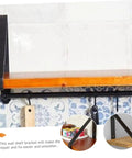 Hefty Corner Brace Shelf Brackets 2 Pack Beefy Triangle Wall Mounts For Floating Shelves, mounted black steel support bracket on wooden shelf.