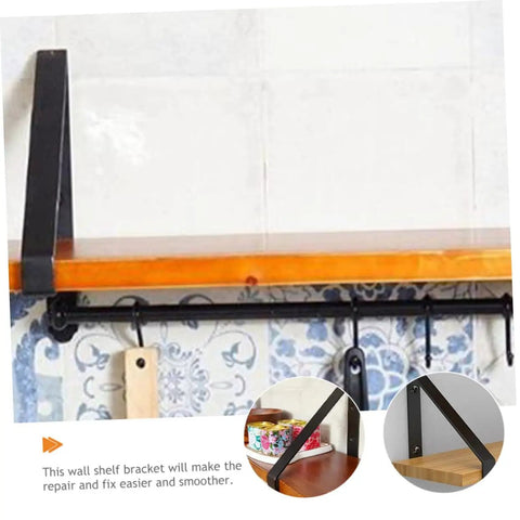 Hefty Corner Brace Shelf Brackets 2 Pack Beefy Triangle Wall Mounts For Floating Shelves, mounted black steel support bracket on wooden shelf.