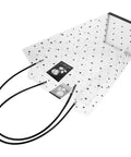 Clear plastic flower bags with polka dots and black handles, ideal for bouquets and gifts, durable wrapping bags for weddings and floral arrangements.