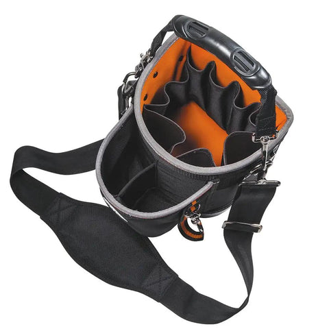 14 Pocket Tool Bag With Shoulder Strap Fits Long Screwdrivers Built Tough With 1680D Ballistic Weave Fully Molded Bottom Orange Interior