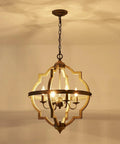 4 Light Farmhouse Chandelier For Dining Room Rustic Black Globe Orb Drum Pendant With Wood Grain Metal Frame lit