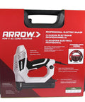 Product packaging of Heavy Duty Electric Brad Nailer for Trim and Framing Projects with features displayed on the box.