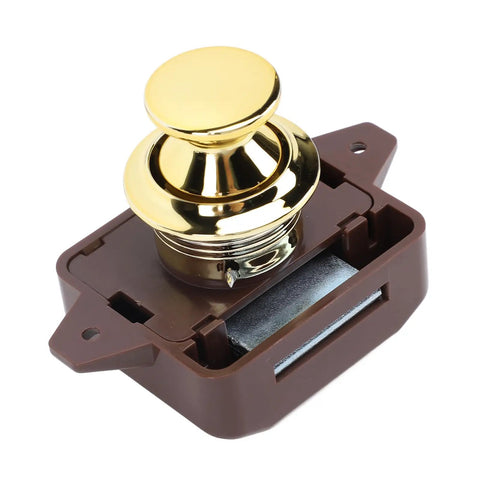 Keyless Cabinet Push Button Lock Latch For Motorhome Caravan And Yacht Stylish Golden Base Brown Finish Easy Press Operation