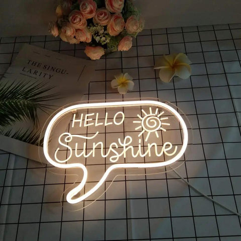 Sunshine Neon Sign For Wall Decor LED Light Up Sign For Bedroom Office Kids Room Nursery Living Room 12.2 By 9 Inches Warm White Glow