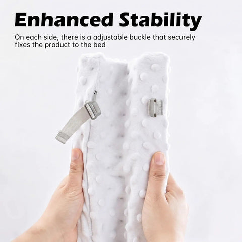 Hands holding Toddler Bed Rail Bumpers Set For Safe Sleep With Soft Kid Safe Padding Guardrail Cushions Anti Collision Protection