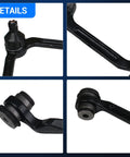Upper control arm with ball joint, black steel front suspension part shown in four-view collage