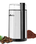 Electric Coffee Grinder With Quiet Operation, One Touch Grinding For Beans And Spices, Stainless Steel Blade, Transparent Lid shown.