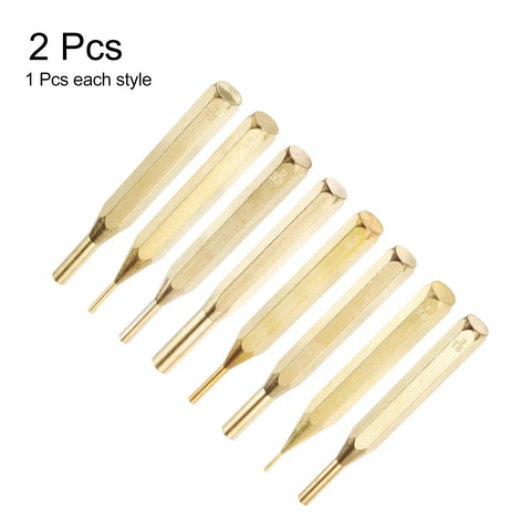 Brass Pro Grade Punch Set Eight Pieces With One Sixteenth To Five Sixteenths Inch Drive Pin Punches in various sizes.