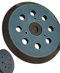 5 Inch Hook And Loop Sander Pad For Orbital Sanders, Pro Grade, showing 8 dust holes and 3 screw holes, compatible with multiple models.