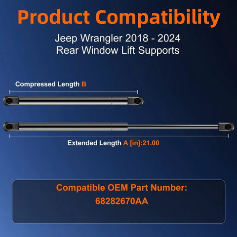 Jeep Wrangler JL Rear Back Glass Window Lift Support 2 Pack Gas Shock Struts Replacement For 2018 2025 JL Models Direct Fit OE Style 68282670AA