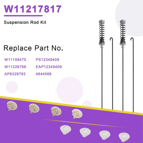 Washer Suspension Rod Kit 26.5 Inch Fits Whirlpool Maytag Amana Kenmore WTW4655JW0 WTW4655JW1 model details shown