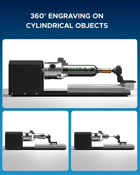 Rotary Cutter and Engraver Attachment With Three Jaw Chuck and Two Phase Stepper Motor for CO2 Laser Engraving Machines
