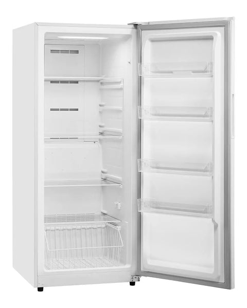 Interior view of 17 Cu Ft Frost Free Upright Freezer And Convertible Refrigerator With Auto Defrost, 4 adjustable shelves.