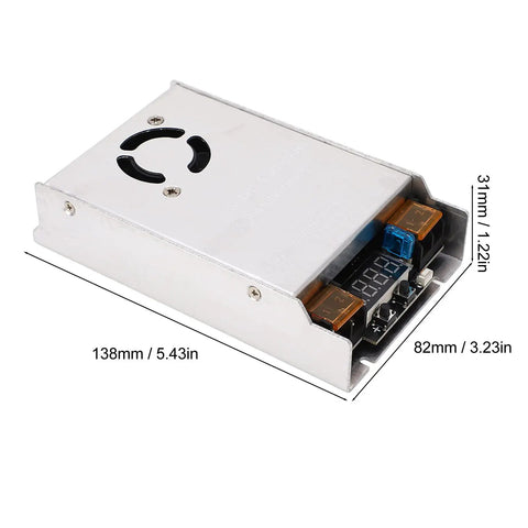 Heavy Duty MPPT Solar Boost Controller Step Up Charge Regulator built tough, stainless steel, 138mm x 82mm, digital display.
