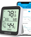 Indoor Hygrometer And Thermometer With Bluetooth App Control, Real Time Temperature And Humidity Readouts, Remote Monitoring And Graphs, Easy Setup, Totally Great For Home, Greenhouse, And Office. 3-inch LCD device with phone app