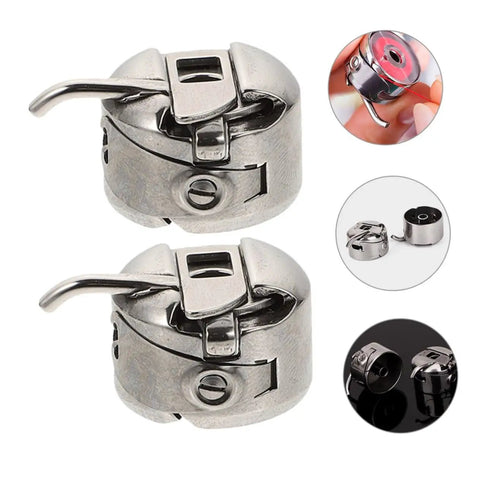 Two Piece Bobbin Case Set For Sewing Machines, Handy Replacement For Old Or Broken Cases, shown in various angles and views