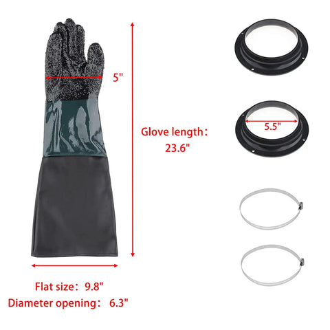 Sandblasting Cabinet Gloves 23.6 Inch Tough As Nails PVC Cotton Lined Work Gloves With Two Glove Holders And Metal Clamps