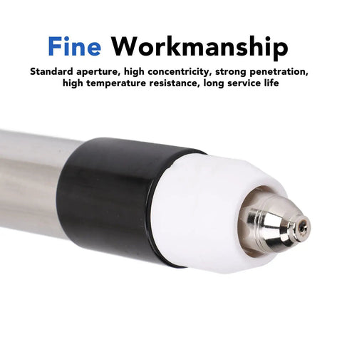 Close-up of Heavy Duty Plasma Cutting Torch Head With Straight Handle, 10-80A Range, 1 Inch Cutting Capacity, stainless steel tip
