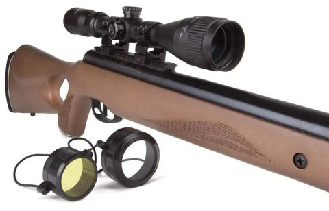 Trail XL Magnum 22 Caliber Break Barrel Air Rifle with wood stock and CenterPoint 3-9x40 scope close-up view