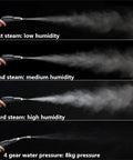 SdDpulse Professional Handheld Steam Cleaner delivering variable steam levels, demonstrating low, medium, and high humidity pressure.