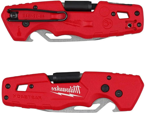 Red Black Folding Utility Knife With Multi Tool Bits And Stainless Tanto Blade, Durable Belt Clip Visible