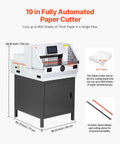 VEVOR Heavy Duty Electric Paper Cutter With 19 Inch Cutting Width And 3 Inch Depth Cuts Up To 800 Sheets Effortlessly on a sturdy chassis.