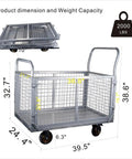 6 In 1 Platform Cart With Removable Cage Heavy Duty Folding Flatbed Lift Cart For Warehouse Grocery And Storage 1800 Lb Capacity With 6 Inch Swivel Wheels Built From Durable Steel For Easy Maneuvering And Versatile On The Job., 39.5"x24.4" cage cart with 2000 lb capacity and 6.3" wheels